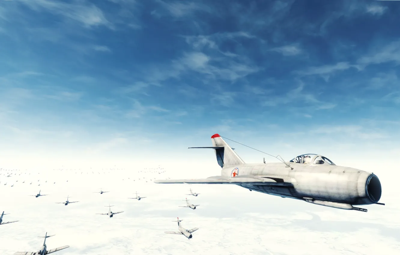 Photo wallpaper clouds, a lot, War thunder. Aircraft, F-86A-5. The sky