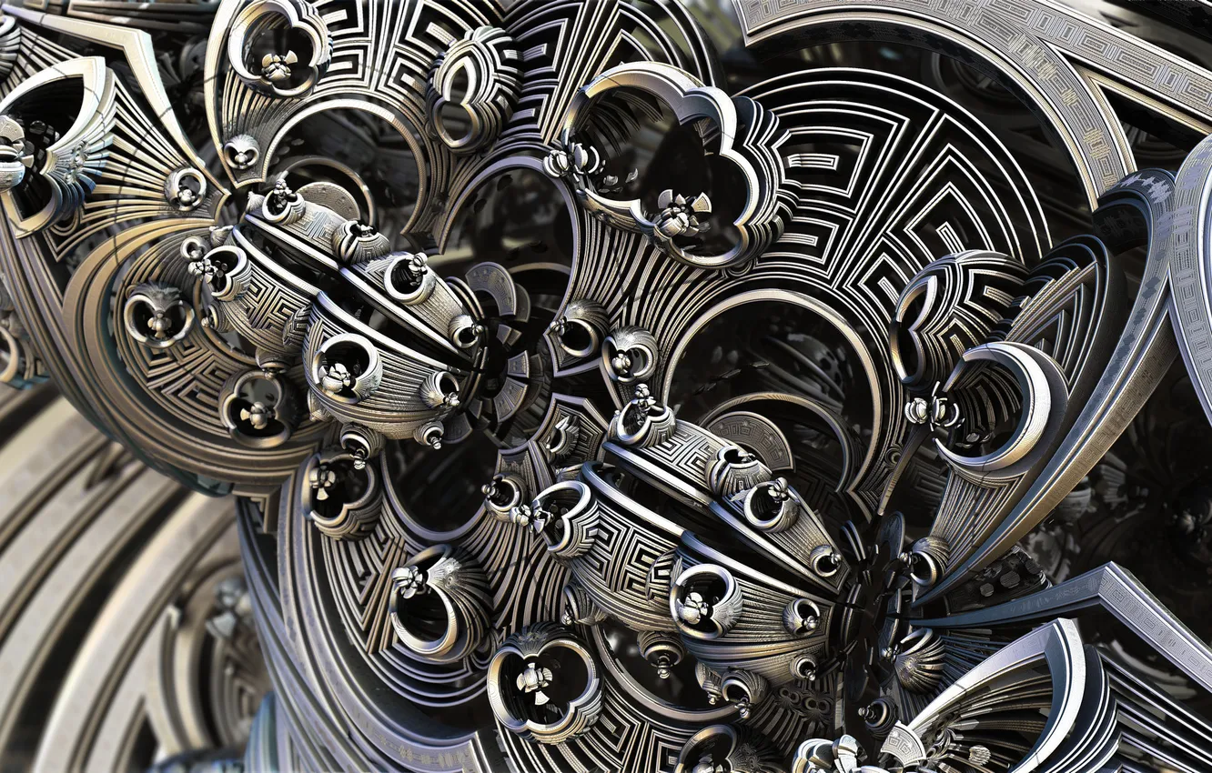Photo wallpaper line, metal, abstraction, curls, figure