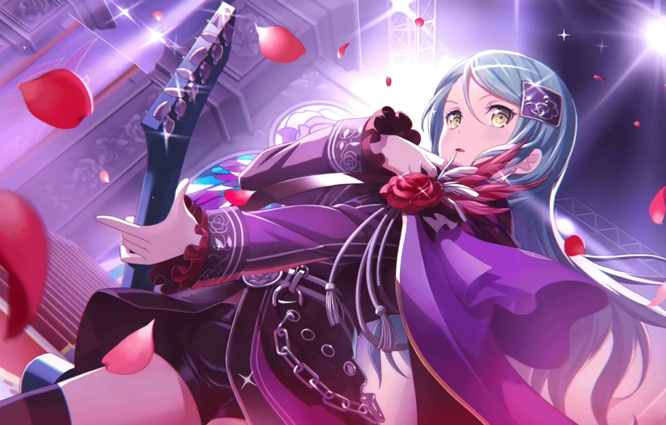 Photo wallpaper girl, guitar, roses, BanG Dream!