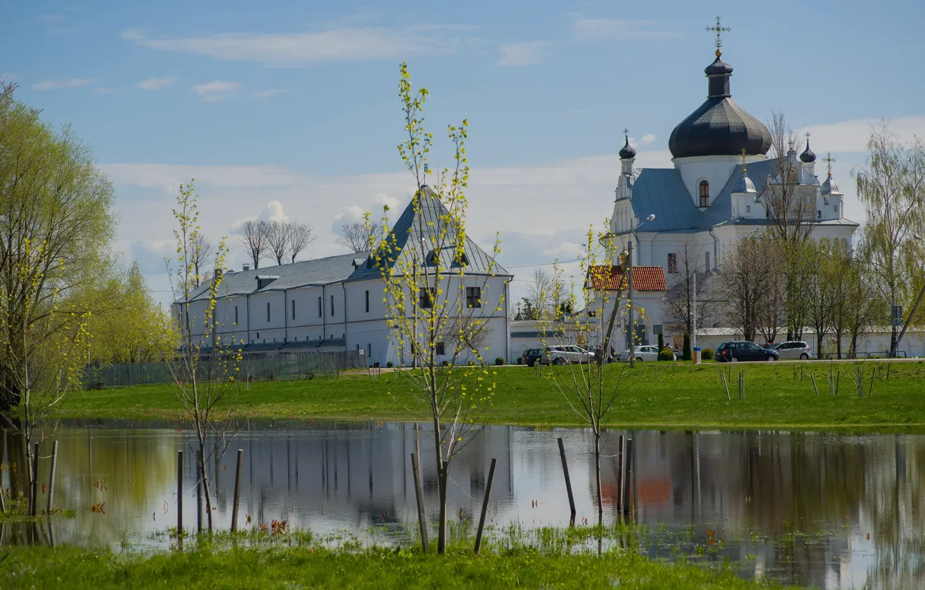 Photo wallpaper temple, reflection, spring, architecture, the city