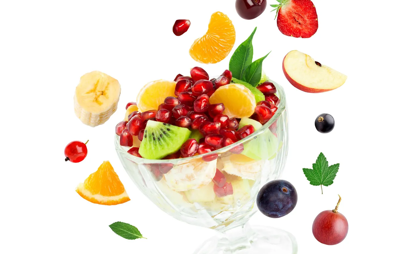 Photo wallpaper apples, orange, kiwi, strawberry, bananas, fruit, garnet