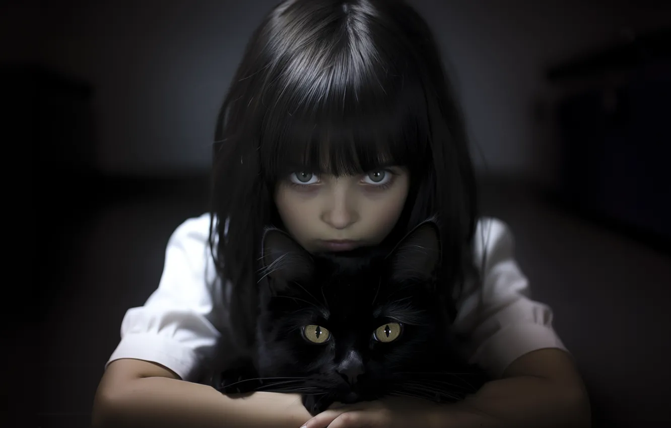 Photo wallpaper cat, cat, look, the dark background, background, each, room, black