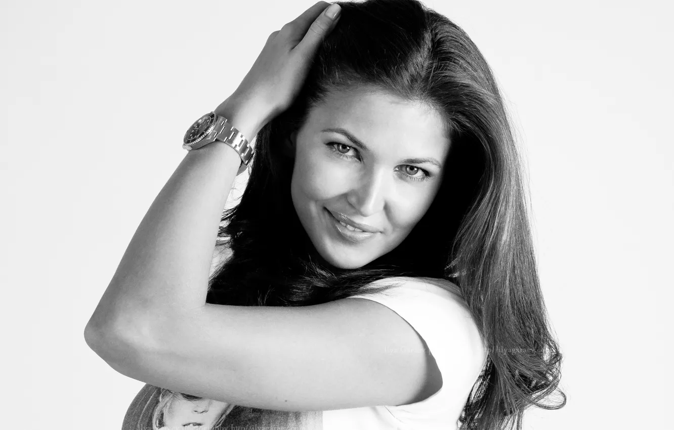 Photo wallpaper girl, smile, watch, Irina Shadrina