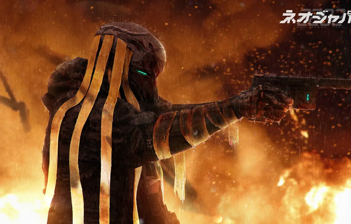 Photo wallpaper Phantom, Japan, art, Johnson Ting, Cyberpunk, NEO JAPAN 2202, Neo Japan 2202 - Phantom Confrontation, …