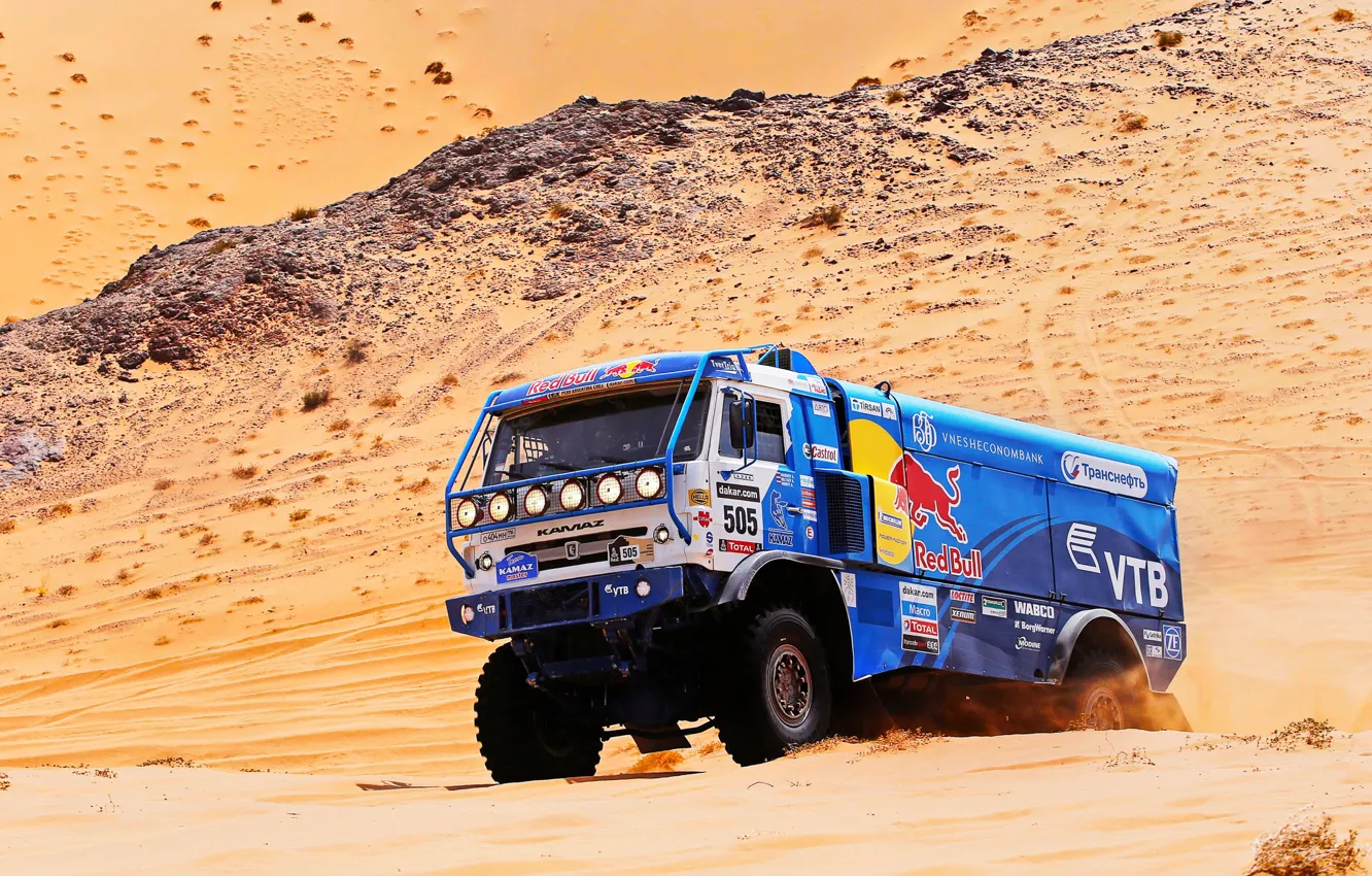 Photo wallpaper The sky, Sand, Nature, Blue, Sport, Speed, Truck, Race