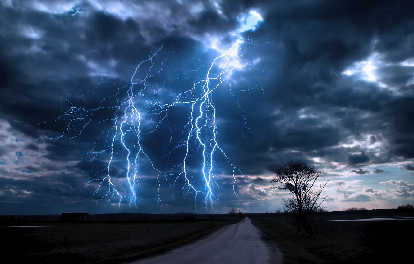 Photo wallpaper Lightning, nature, Line, Lightning Storm, lightning bolt