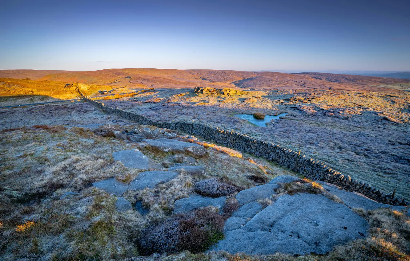 Photo wallpaper Horizon, UK, North Yorkshire, North Yorkshire, snow, Rock Wall, Clapham-Lancaster, Clapham Lancaster