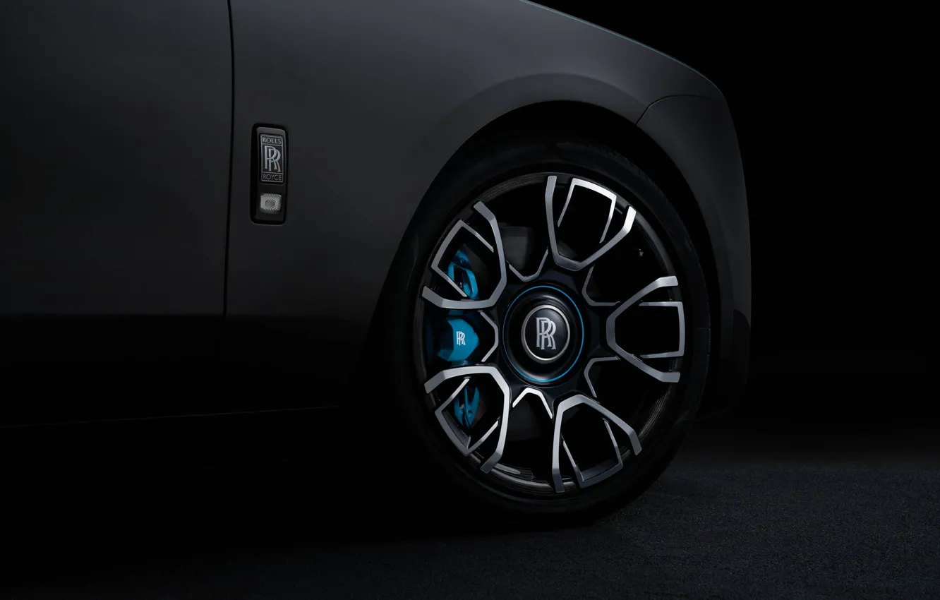 Photo wallpaper the dark background, carbon, rim, Rolls-Royce Ghost, 2021, Black Badge Ghost, body part