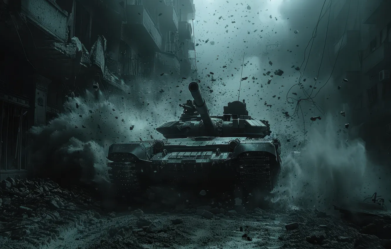 Photo wallpaper night, building, home, dust, dirt, tank, digital art, AI art