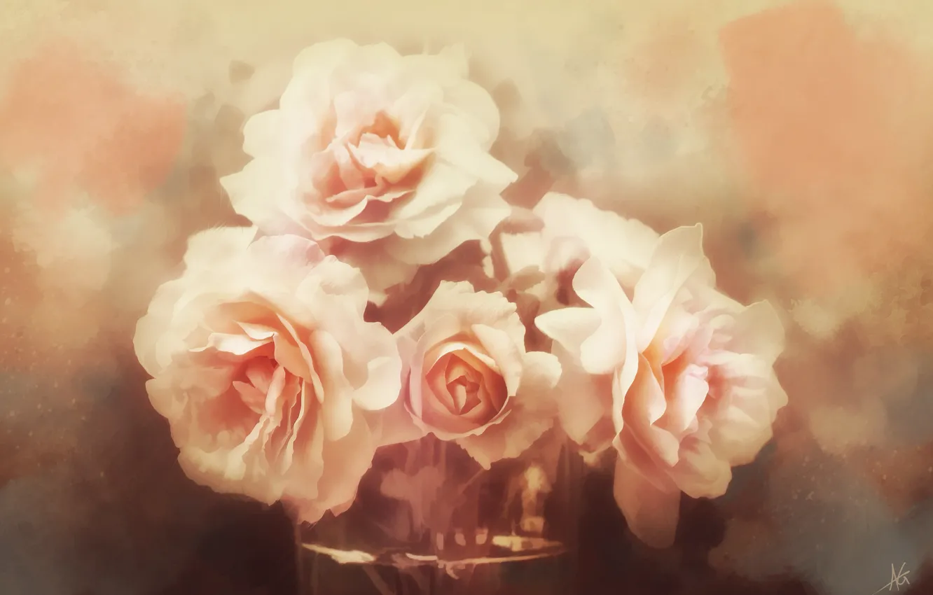 Photo wallpaper flowers, roses, texture, art