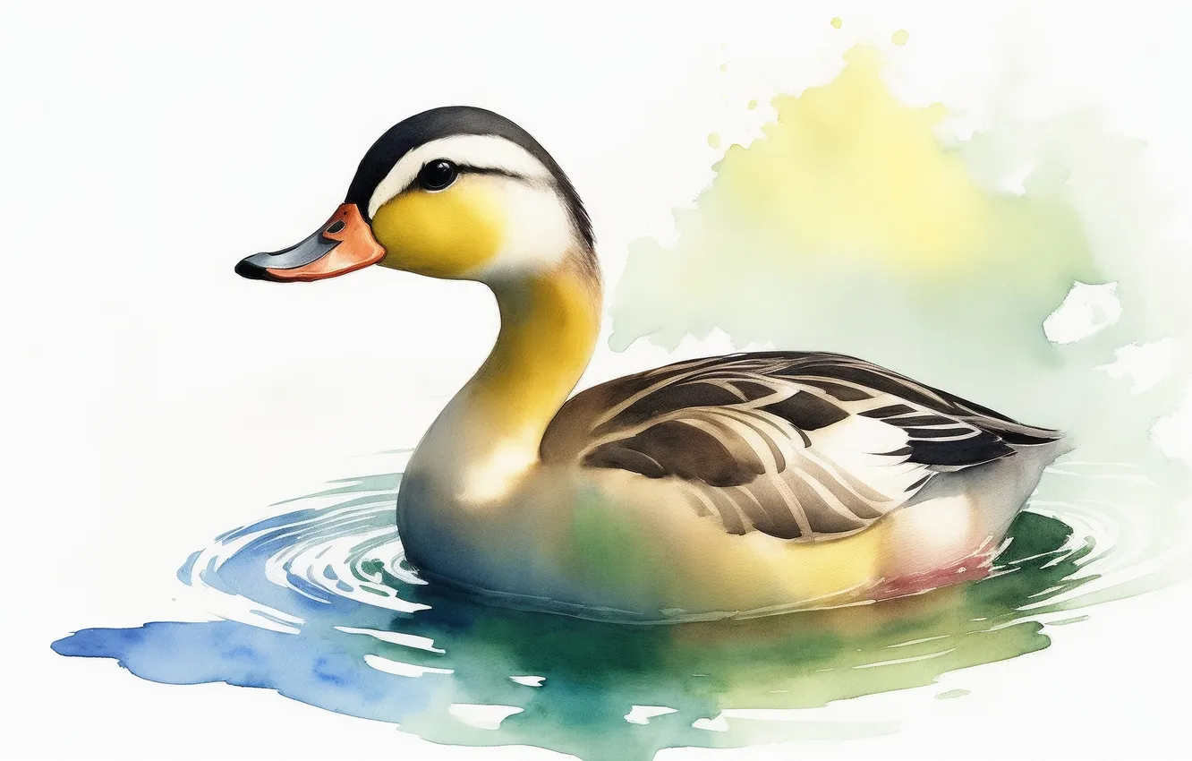 Photo wallpaper bird, figure, duck, watercolor, bird, birds, duck, drawing