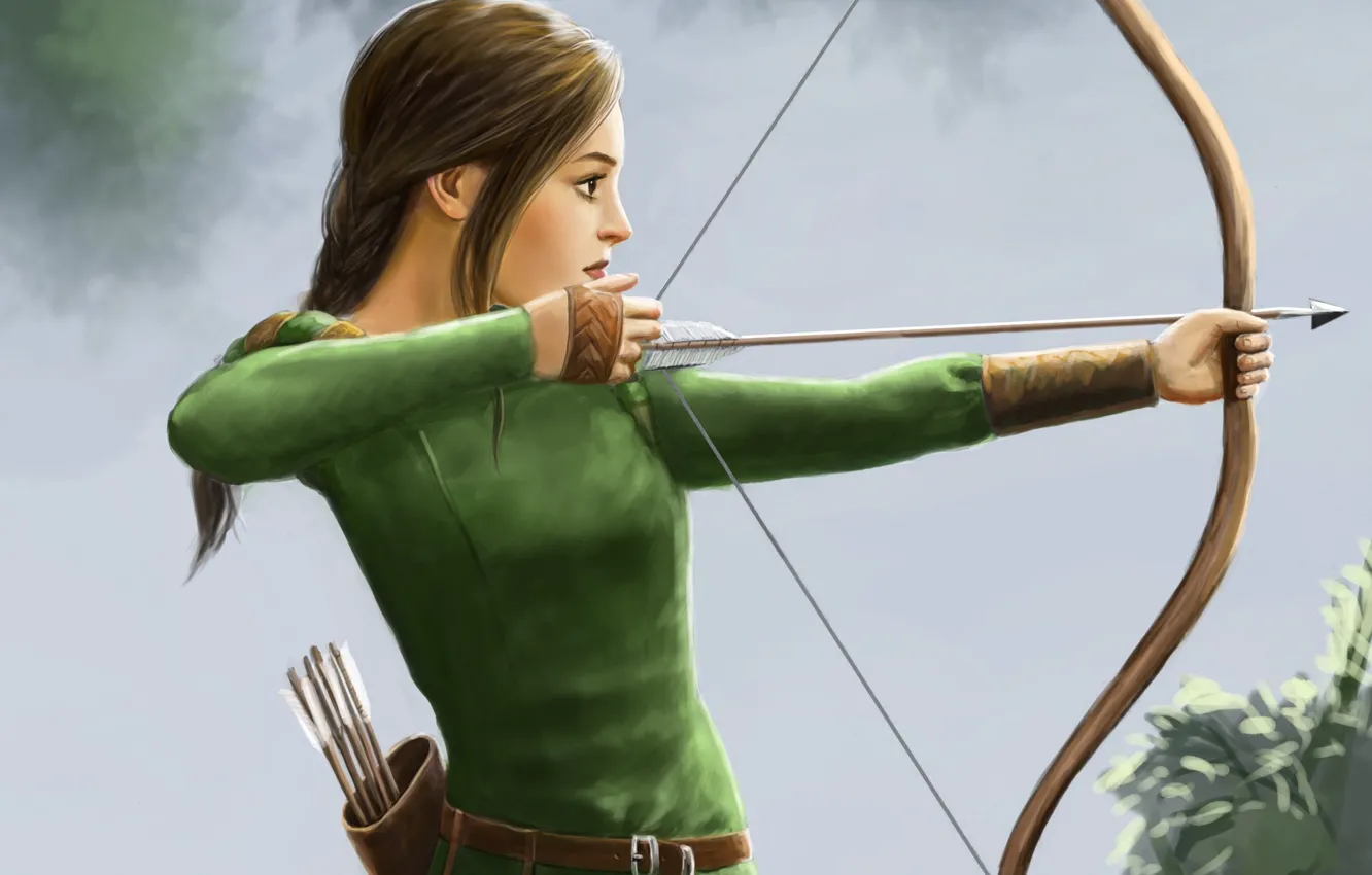 Photo wallpaper girl, bow, Archer, art, profile, Harbinger Chronicles, Katrina