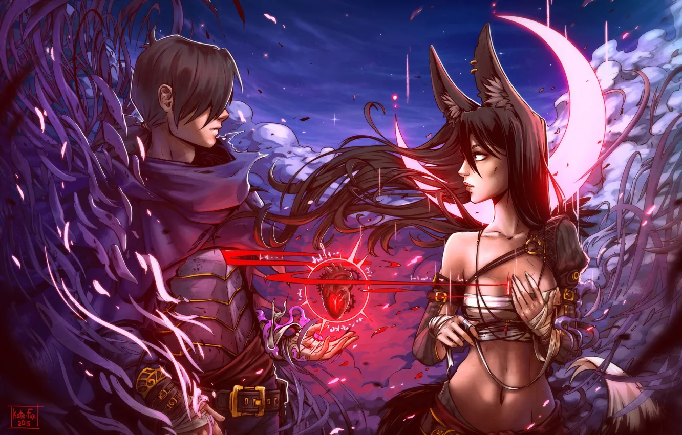 Photo wallpaper the sky, clouds, night, heart, girl, link, Katrin, art