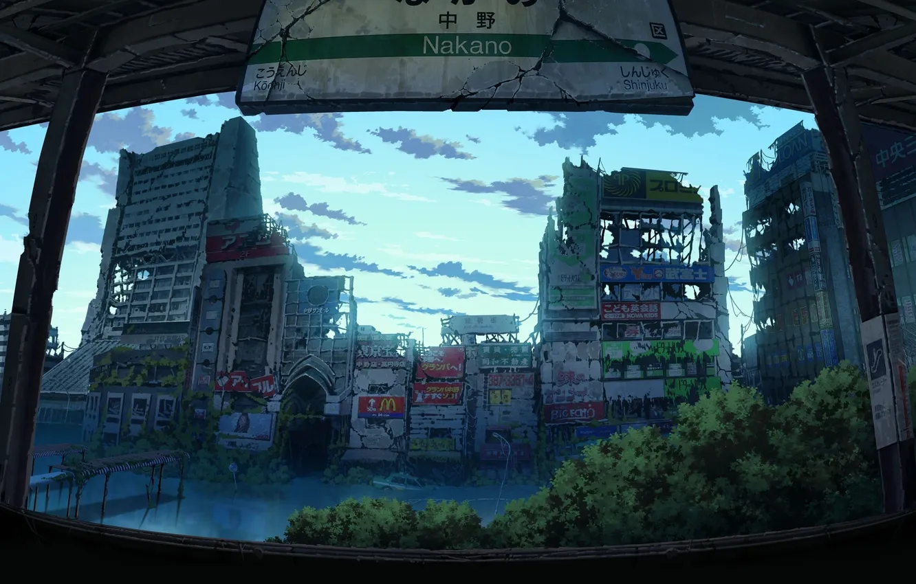 Photo wallpaper station, Tokyo, Nakano, the world after people