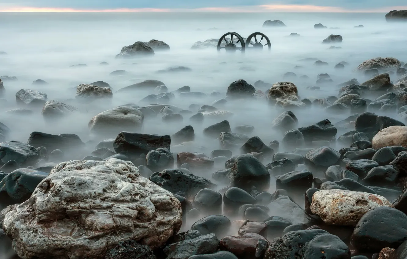 Photo wallpaper sea, landscape, night, stones