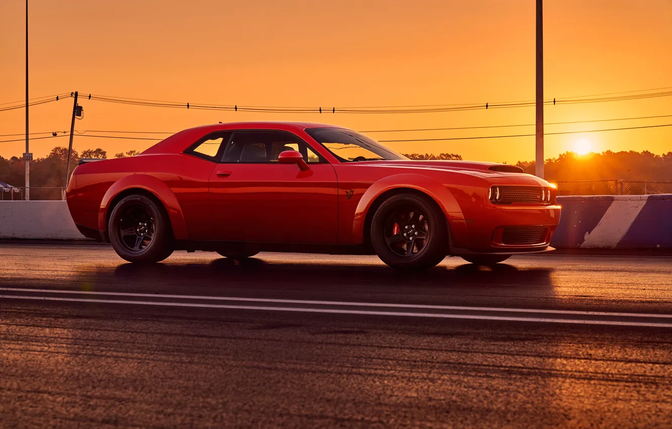 Photo wallpaper Dodge, Challenger, muscle car, sun, Dodge Challenger SRT Demon