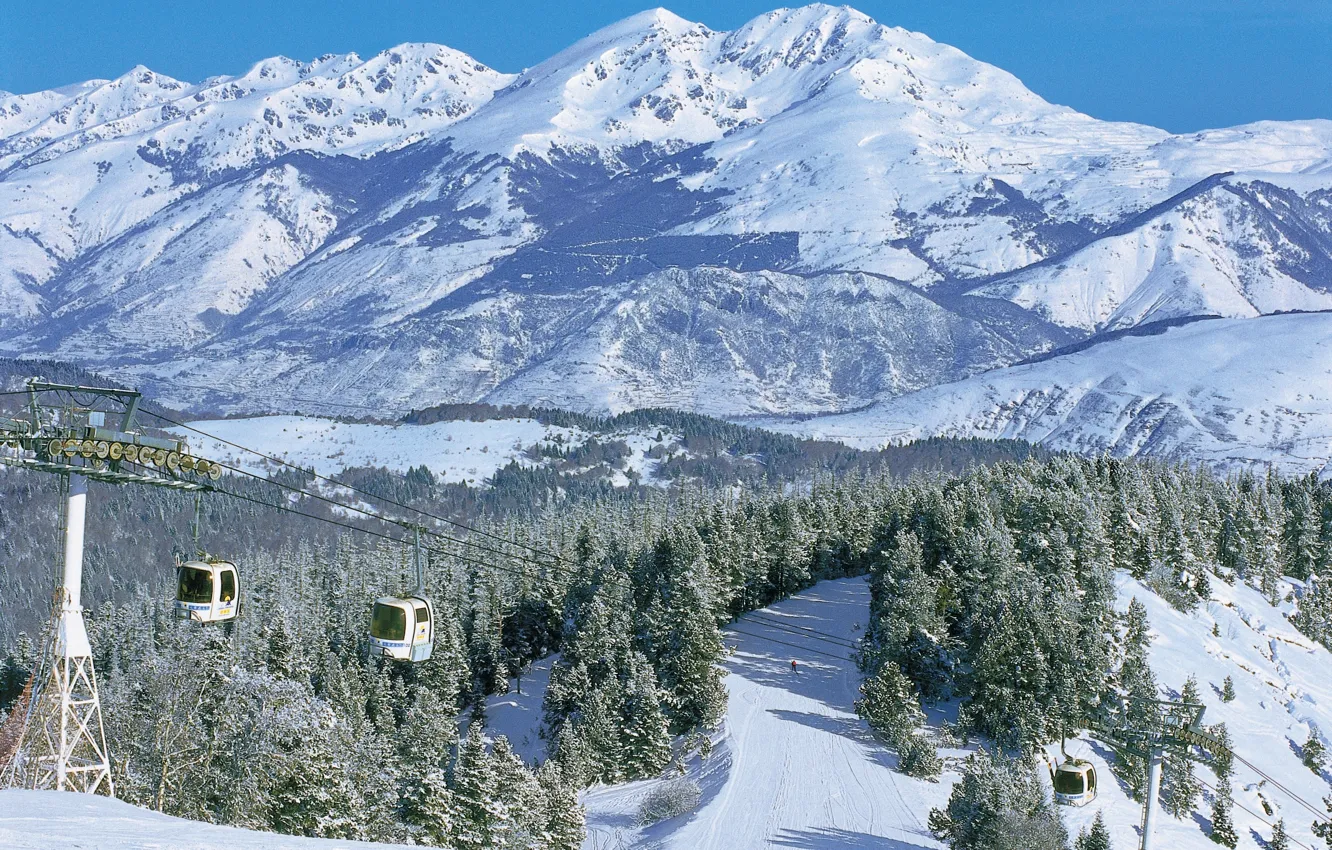 Photo wallpaper snow, mountains, skier, the funicular, Domaines, Ski Area