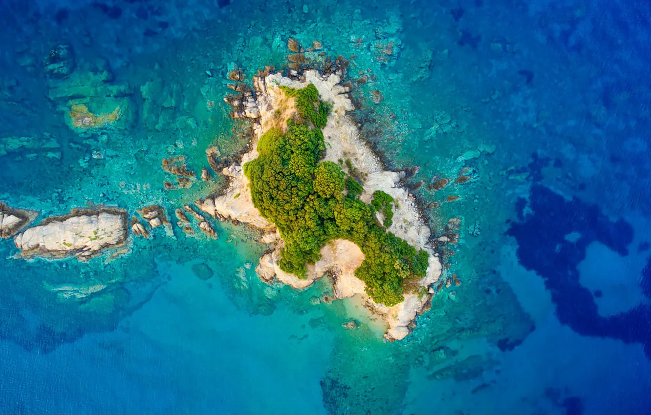 Photo wallpaper sea, ocean, blue, rocks, island