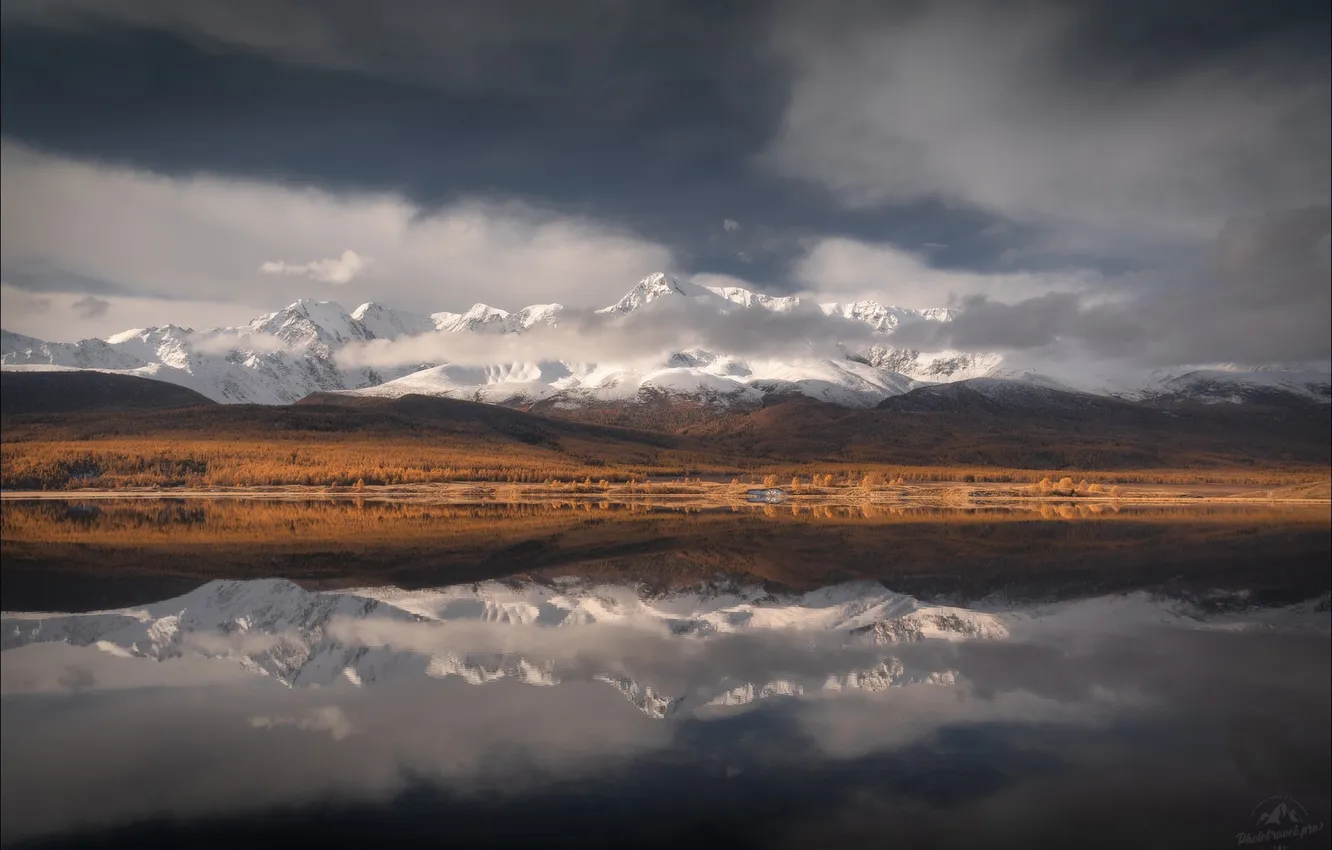 Photo wallpaper nature, sky, landscape, nature, water, mountains, clouds, lake