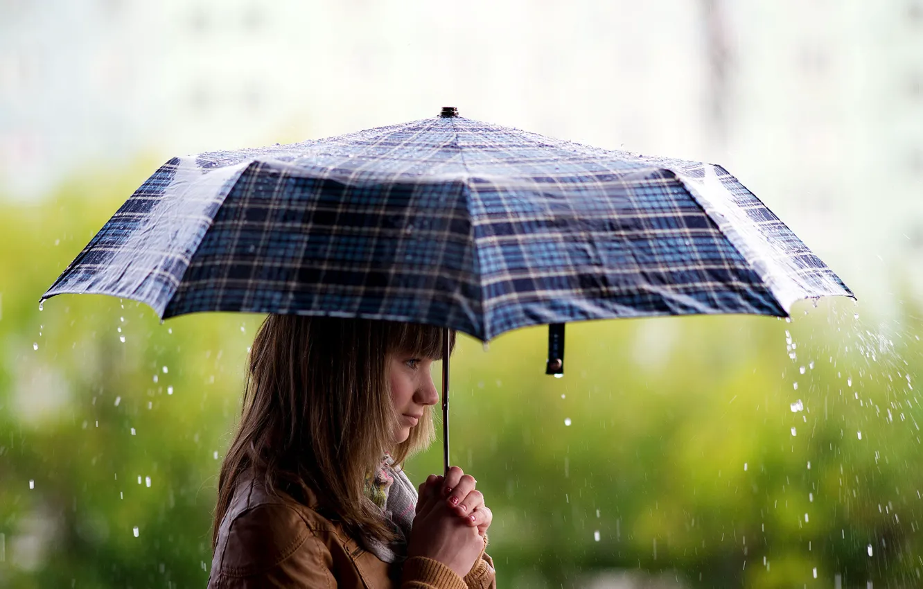 Photo wallpaper girl, rain, Wallpaper, umbrella