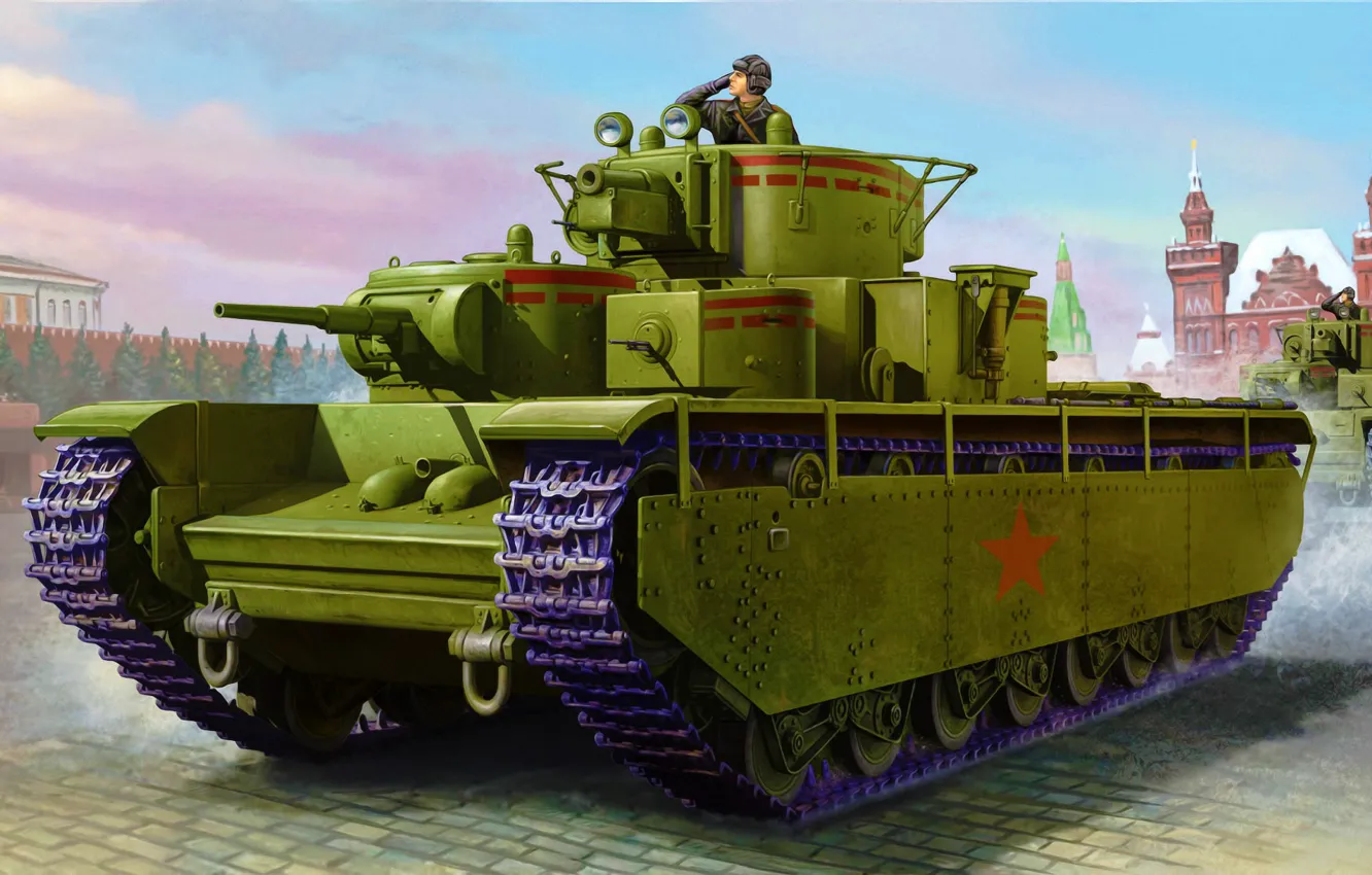 Photo wallpaper art, painting, tank, Soviet T-35 Heavy Tank (Early)