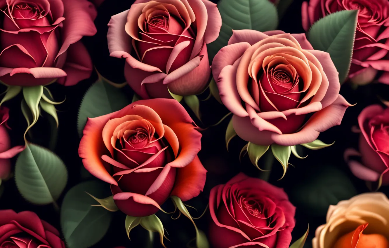 Photo wallpaper flowers, roses, pink, flowers, beautiful, roses, buds