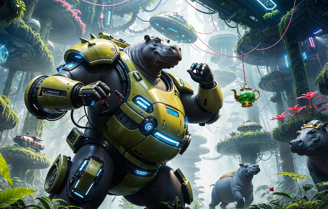Photo wallpaper fiction, Hippo, armor