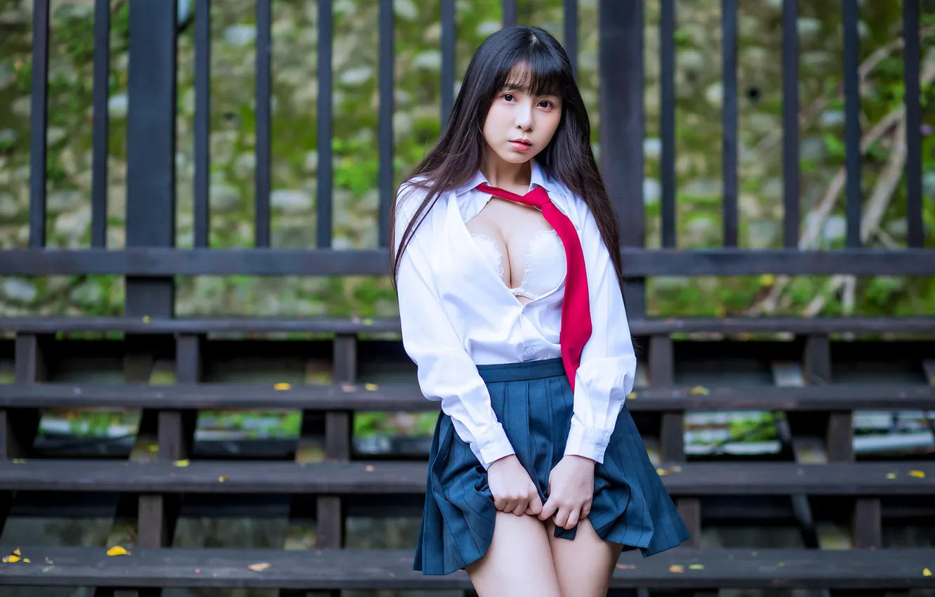 Photo wallpaper brunette, schoolgirl, Asian