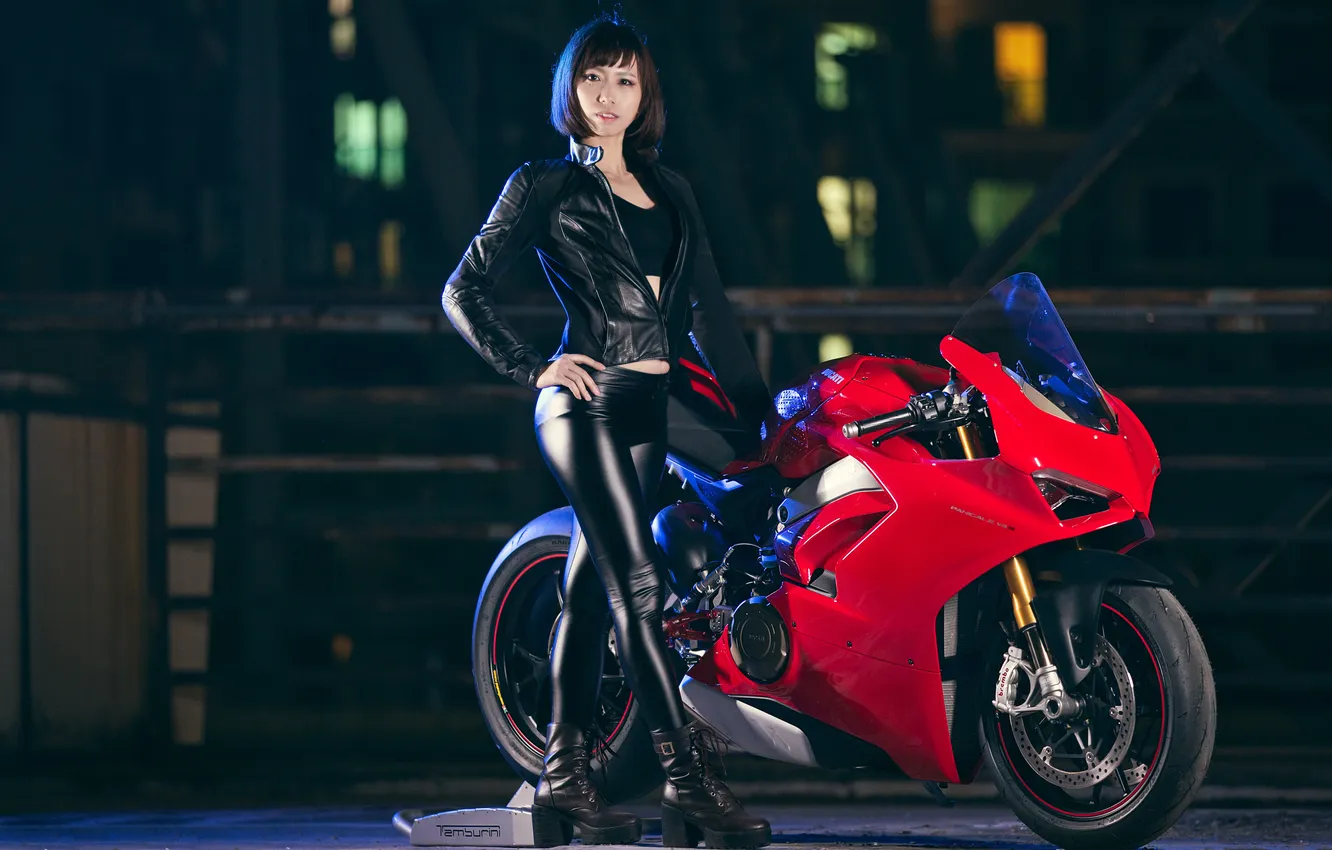 Photo wallpaper girl, motorcycle, Asian