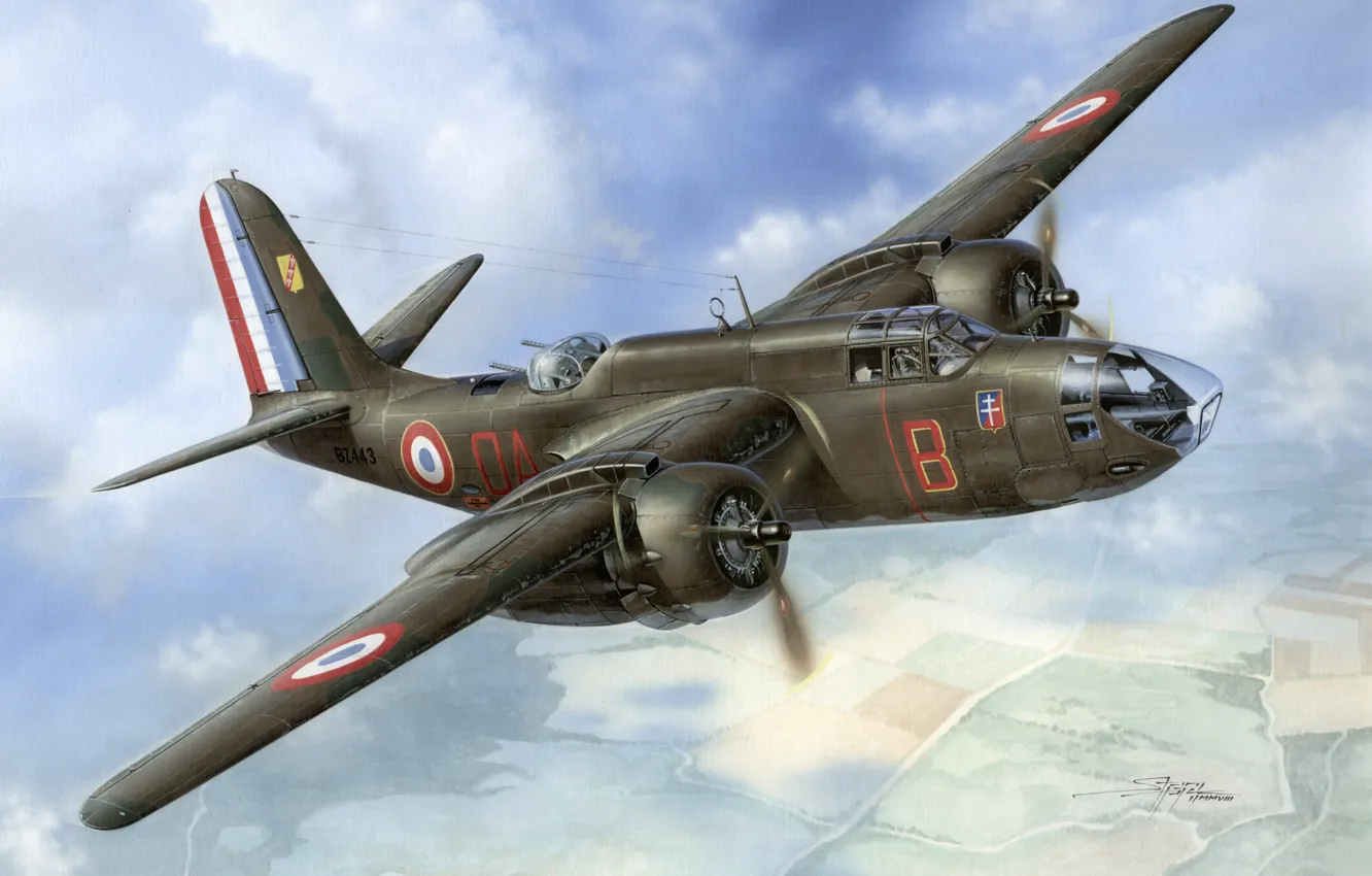 Photo wallpaper France, bomber, night fighter, Attack, Stanislav Hayek, Douglas A-20, Boston Mk.IV, Boston Mk.V
