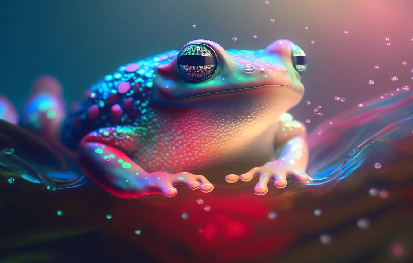 Photo wallpaper eyes, water, nature, smile, sweetheart, frog, leather, fantasy