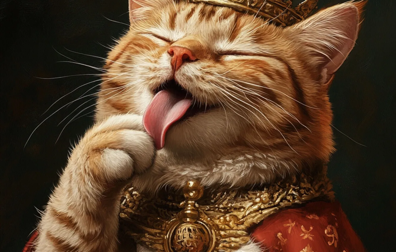 Photo wallpaper language, cat, look, pose, crown, king, kitty, face
