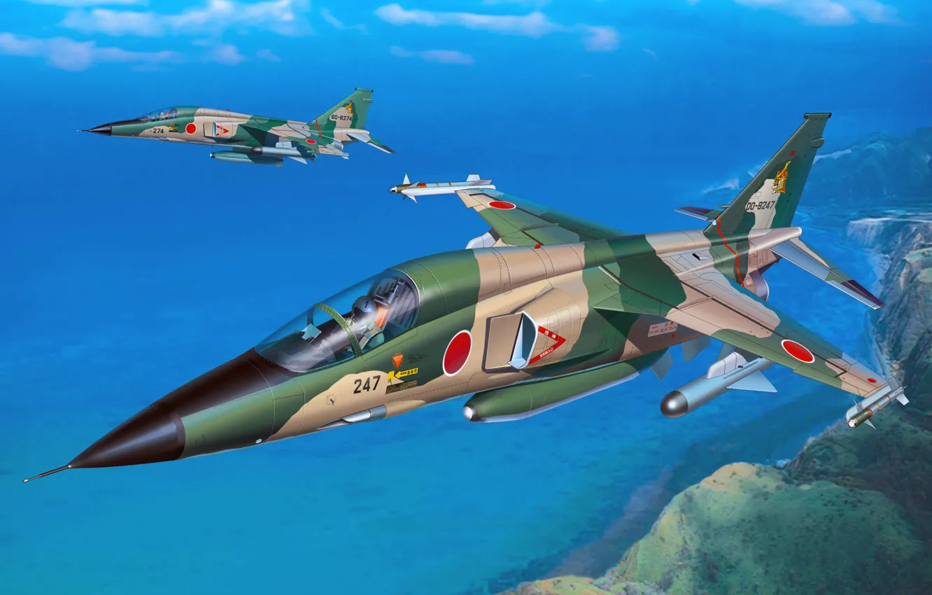 Photo wallpaper art, airplane, painting, jet, JASDF F-1