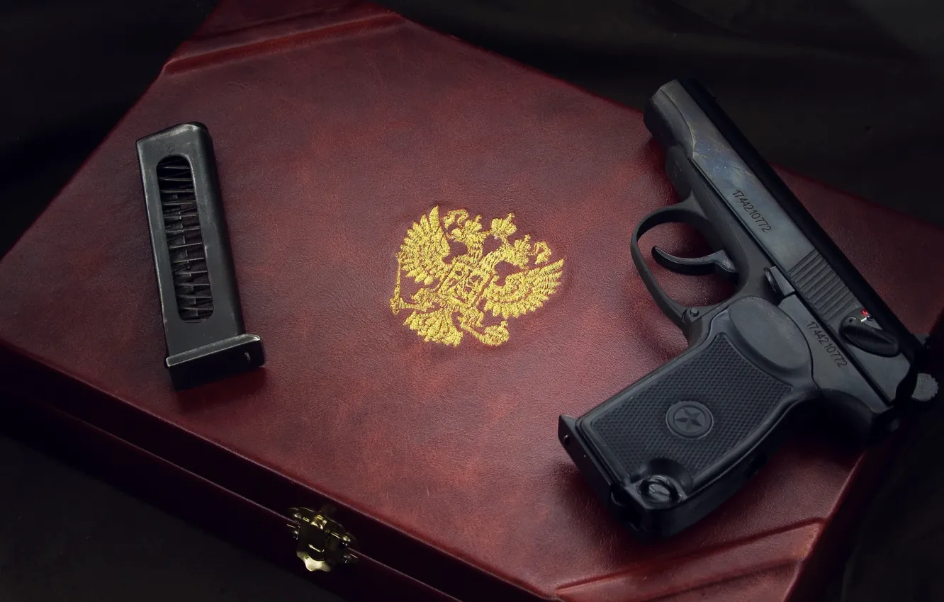 Photo wallpaper weapons, gun, pistol, weapon, the Makarov pistol, Makarov, The Coat Of Arms Of The Russian …