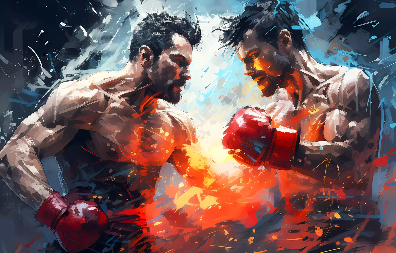 Photo wallpaper sport, Boxing, gloves, male, two, digital art, AI art, The Art of Artificial Intelligence