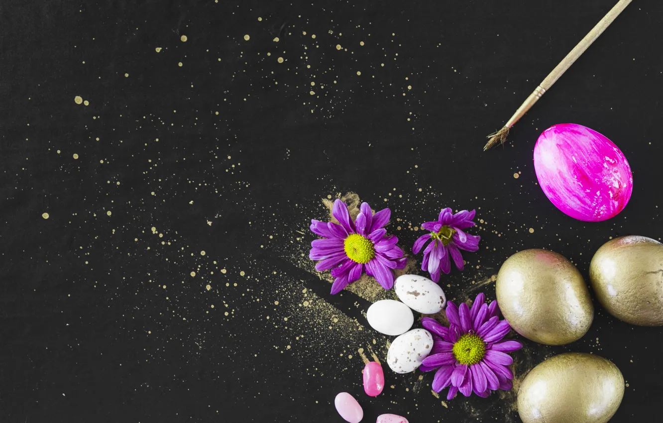 Photo wallpaper flowers, holiday, eggs, Easter, chrysanthemum