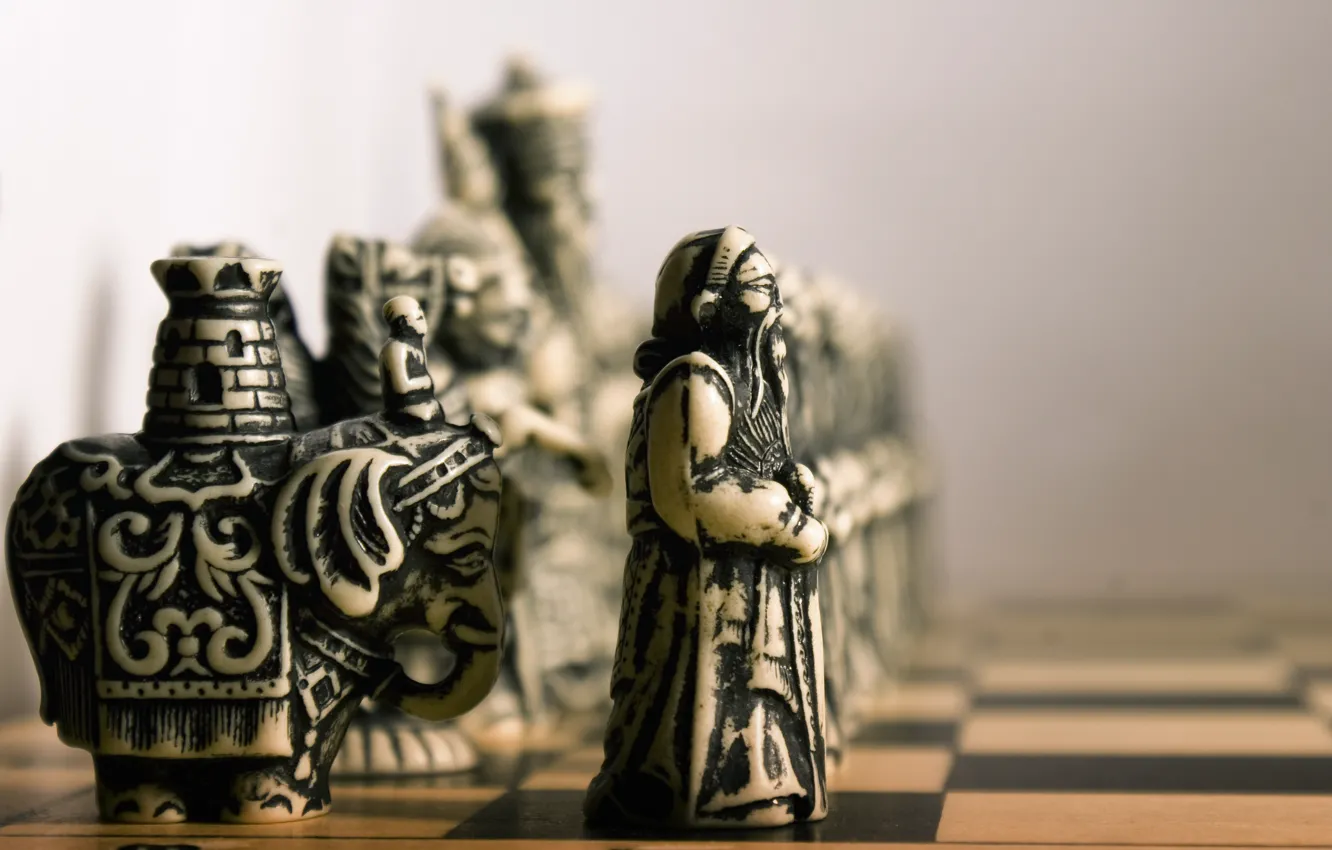 Photo wallpaper elephant, chess, pawn, Board, figure