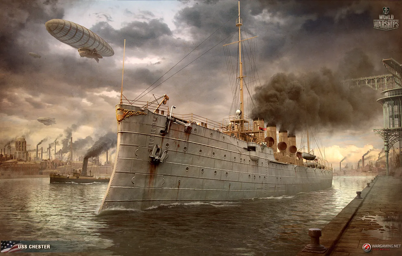 Photo wallpaper ship, steampunk, cruiser, worldofwarships, Chester