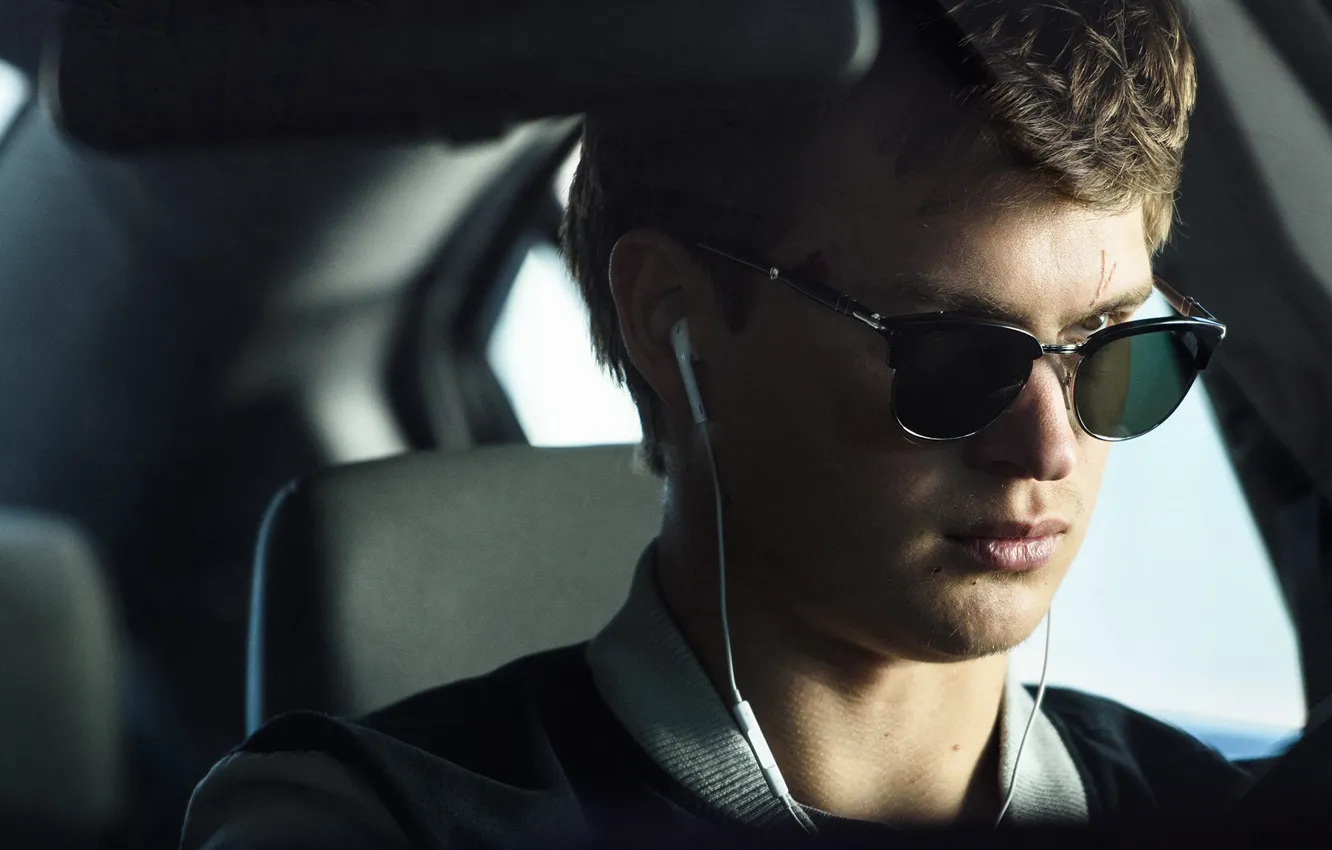 Photo wallpaper auto, glasses, guy, Ansel Elgort, Baby Driver, Baby on the drive