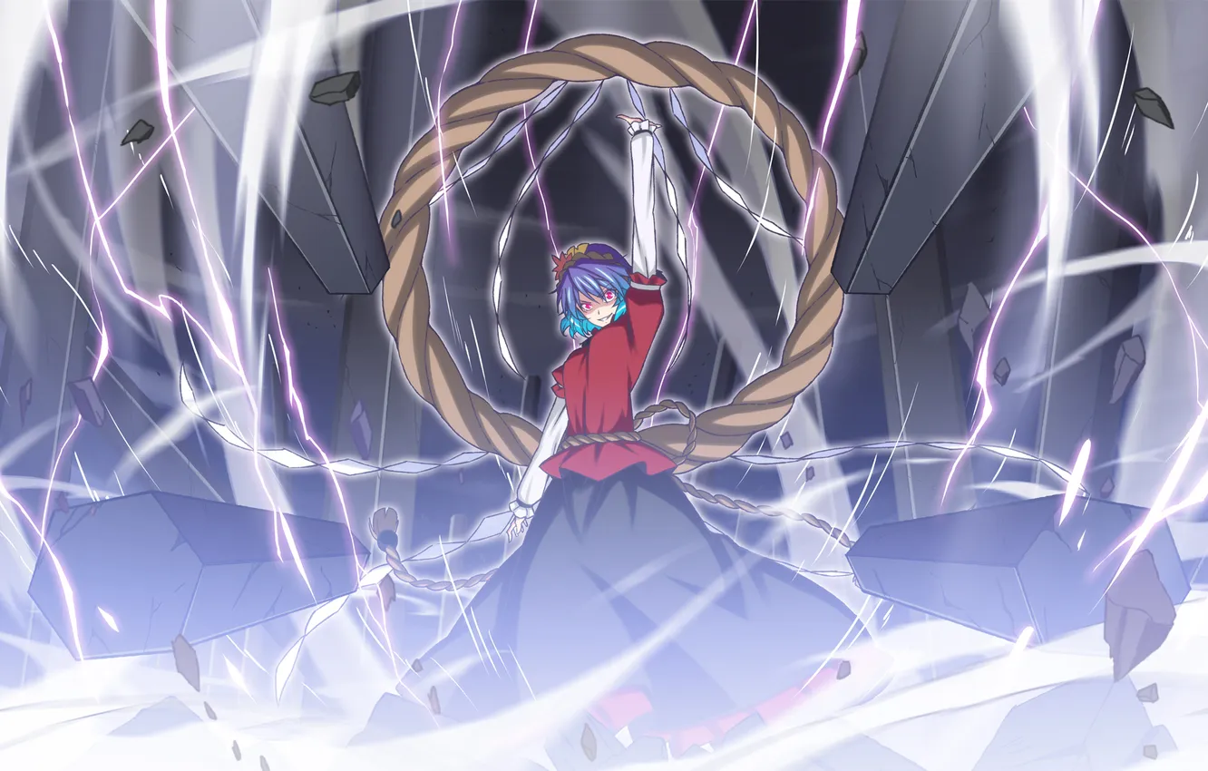 Photo wallpaper look, girl, magic, anger, lightning, destruction, touhou, art