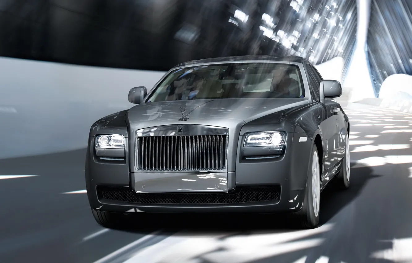 Photo wallpaper road, car, machine, grey, movement, Rolls-Royce, Ghost, car