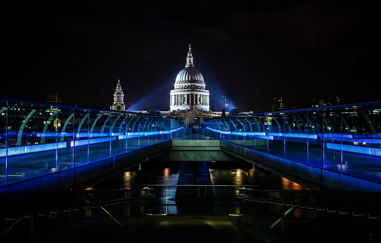 Photo wallpaper night, bridge, England, Thames, millenium bridge