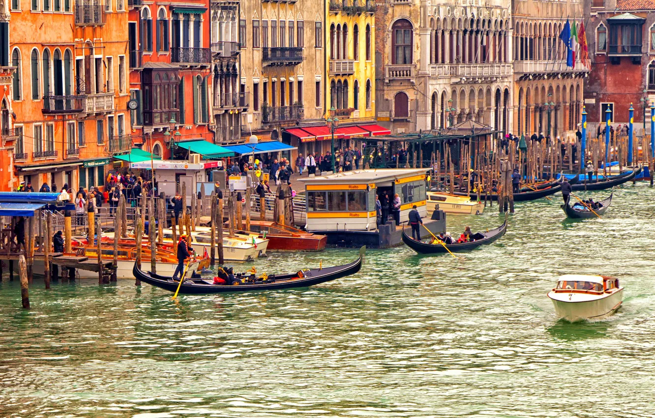 Photo wallpaper boats, Venice, gandoli, tourists