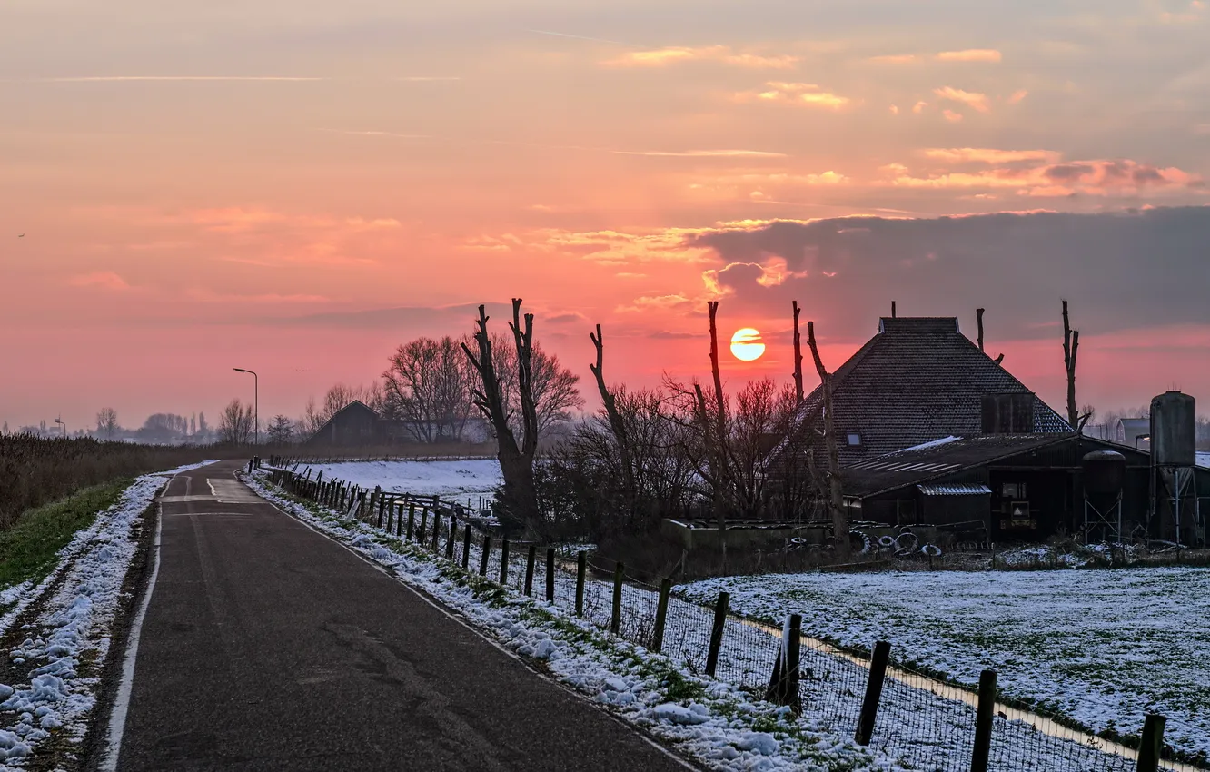 Photo wallpaper road, sunset, home