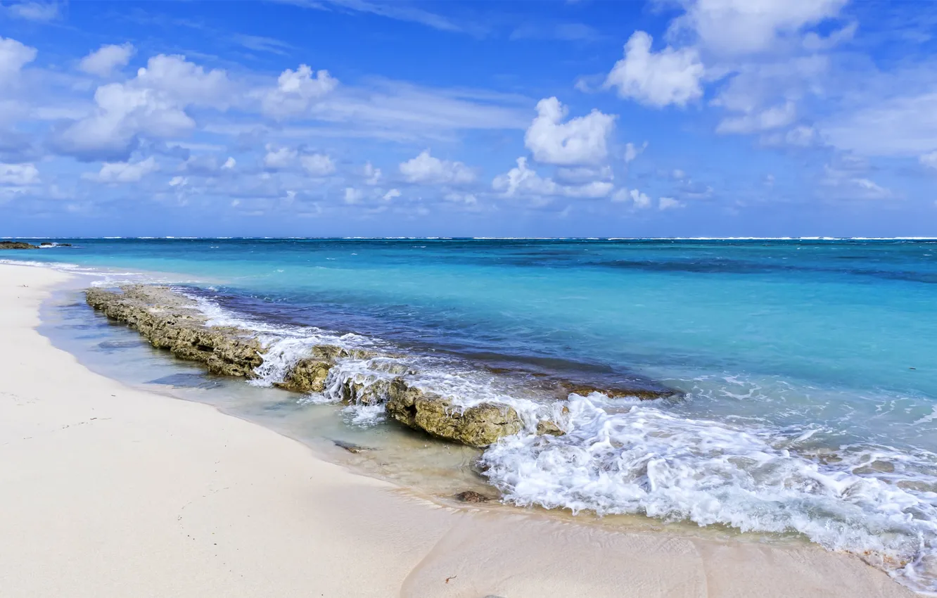 Photo wallpaper sea, the sky, clouds, stones, the ocean, Cat Island