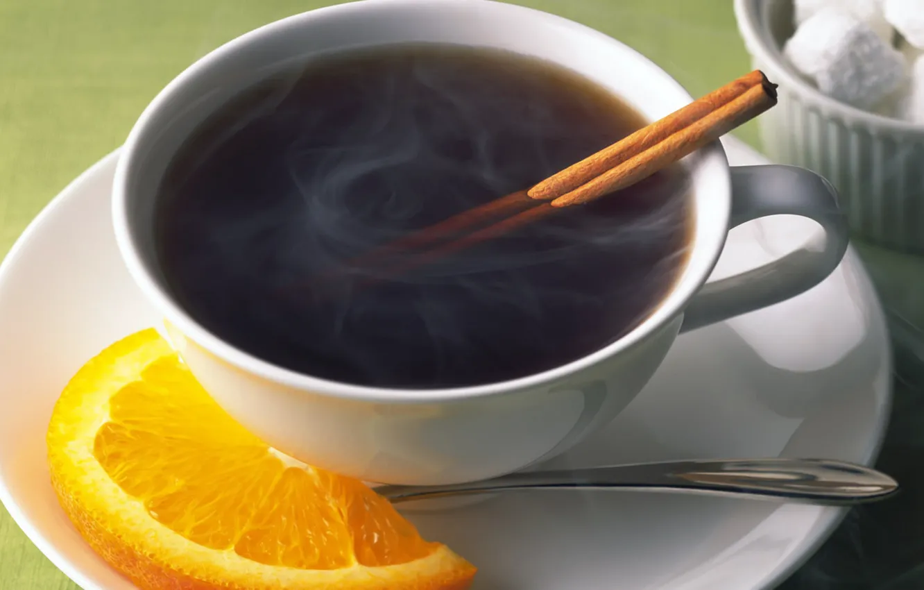Photo wallpaper tea, slice, Cup, saucer, orange, corica