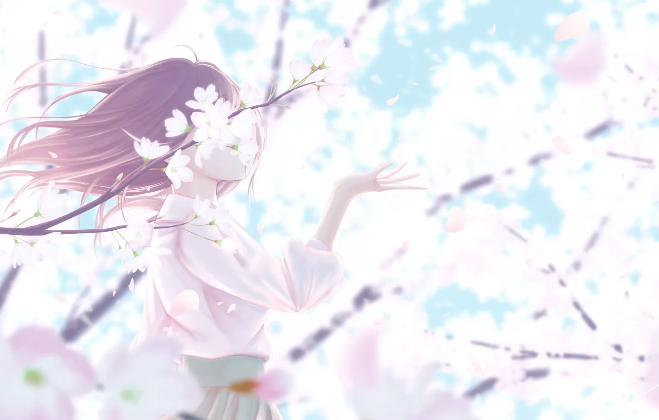 Photo wallpaper girl, nature, spring, Sakura, flowering