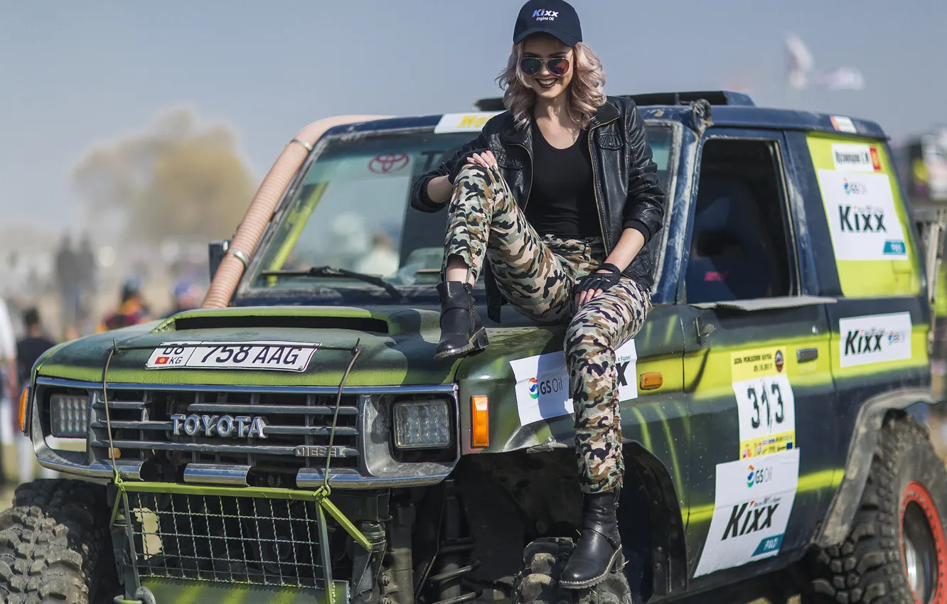 Photo wallpaper car, girl, sexy, young, beautiful, model, pretty, brunette