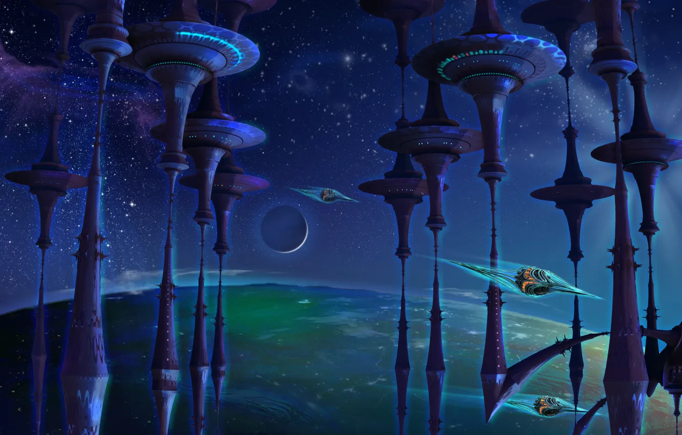 Photo wallpaper space, Look out Jetsons, Animated space, A whimsical piece, fractal manipulation
