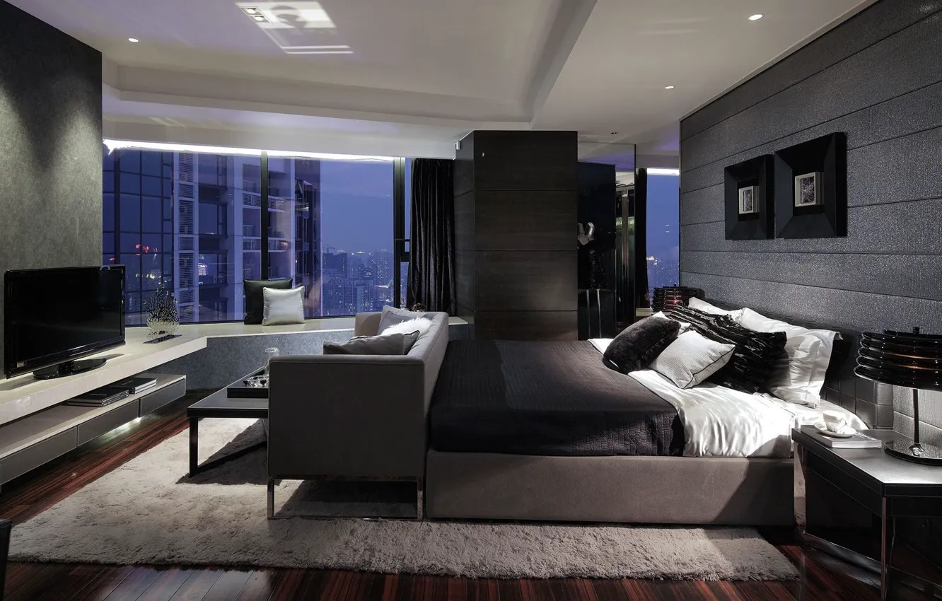 Photo wallpaper interior, Man Bachelor Pad, Modern House, housing a modern bachelor, bedroom, mini lounge
